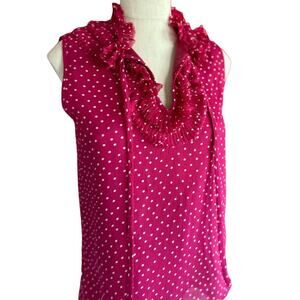 Womens Top Size XS Pink Polka Dot Ruffle Professional Work Office Girlhood Flowy